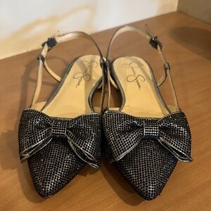 Jessica Simpson Elegant Black Bow Slingback Flats 8.5